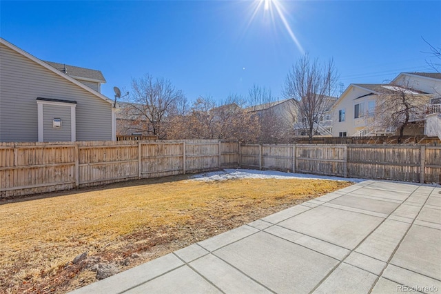 view of yard with a patio area and a fenced backyard