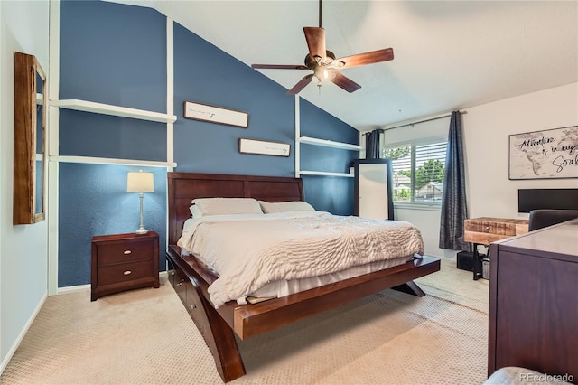 9492 Crestmore Way, Highlands Ranch, CO 80126 - carpeted bedroom with lofted ceiling and ceiling fan