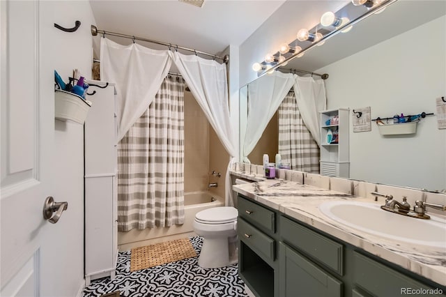 9492 Crestmore Way, Highlands Ranch, CO 80126 - bathroom featuring shower / bath combination with curtain, vanity, and tile patterned flooring