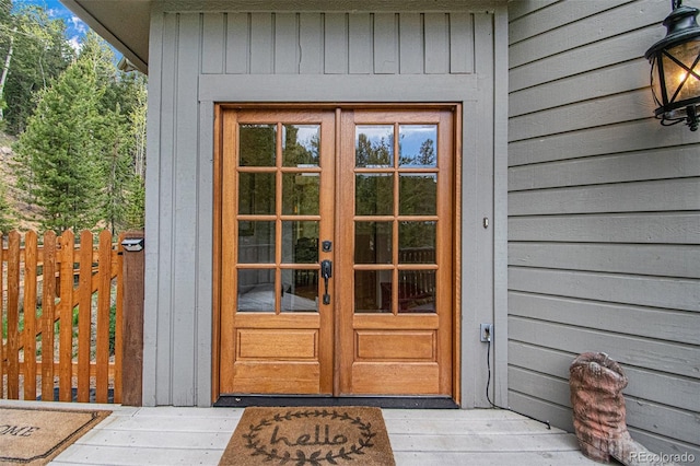 property entrance featuring french doors