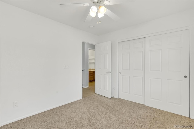 20394 E Colgate Pl, Aurora, CO 80013 - unfurnished bedroom featuring light colored carpet, a closet, ceiling fan, and baseboards