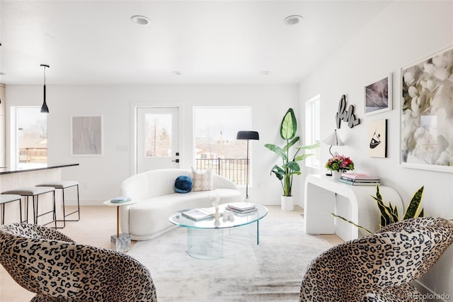 living area with plenty of natural light and baseboards