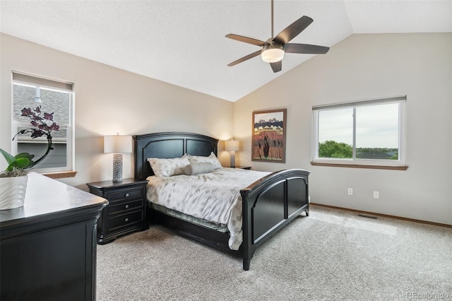 5040 Sweetgrass Ln, Colorado Springs, CO 80922 - bedroom featuring lofted ceiling, light carpet, multiple windows, and baseboards