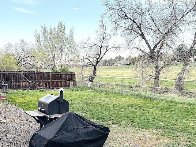 view of yard with a fenced backyard