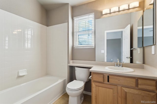 full bathroom featuring tile patterned flooring, vanity, toilet, and shower / bath combination