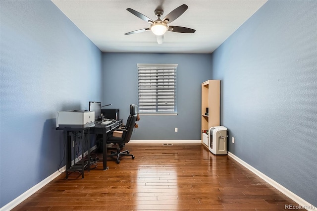 25561 E 5th Pl, Aurora, CO 80018 - office space featuring a ceiling fan, wood finished floors, and baseboards