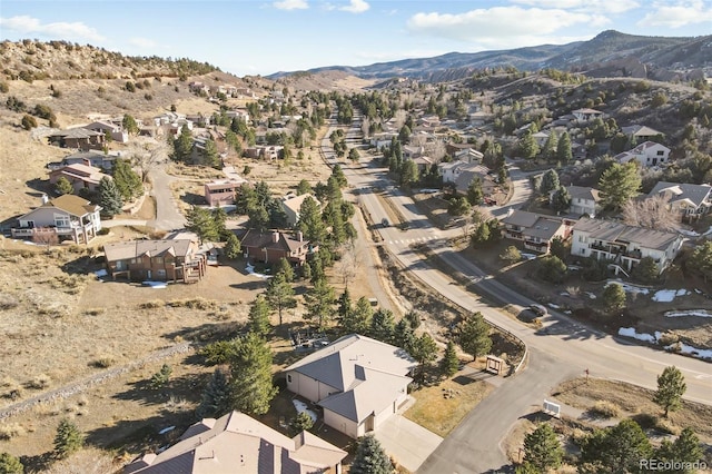 drone / aerial view featuring a mountain view