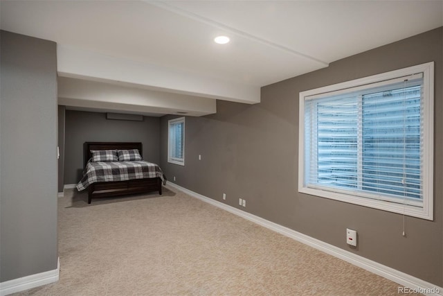 bedroom with baseboards, carpet flooring, and recessed lighting