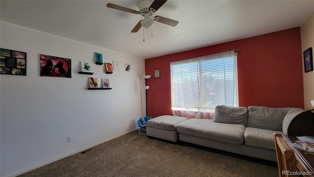4214 Widener St, Pueblo, CO 81008 - carpeted living area featuring ceiling fan and baseboards