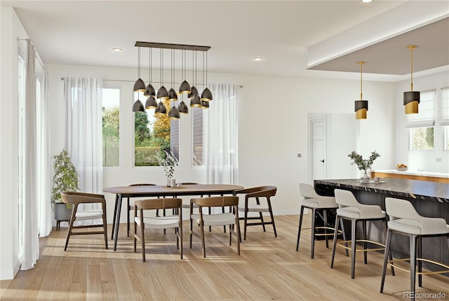 dining area with light wood-type flooring