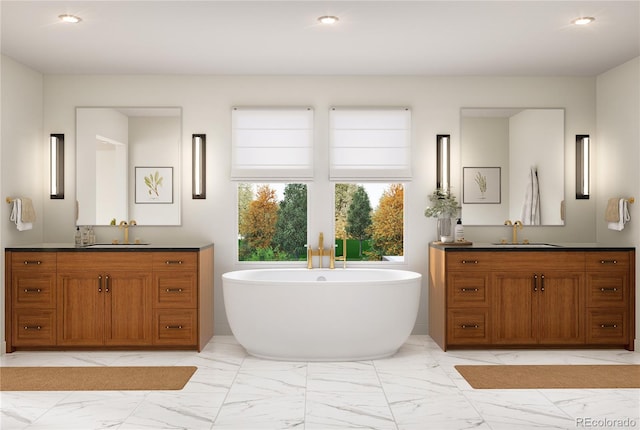 bathroom featuring tile patterned floors and double vanity