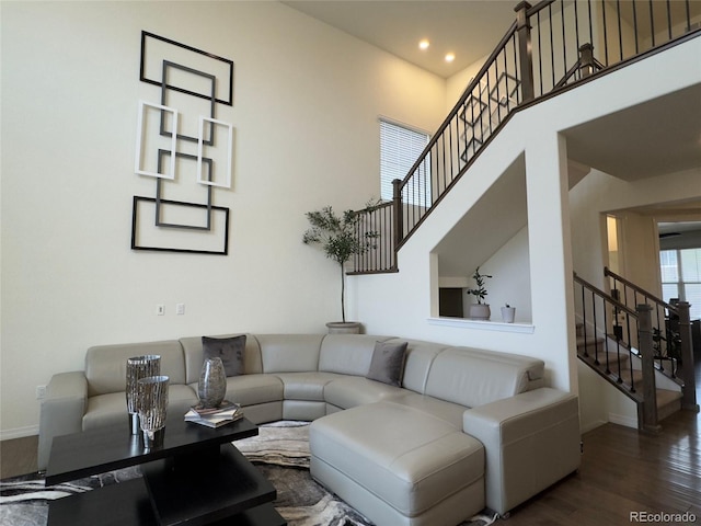 living room featuring dark hardwood / wood-style floors