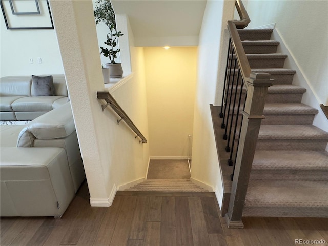 staircase with wood-type flooring