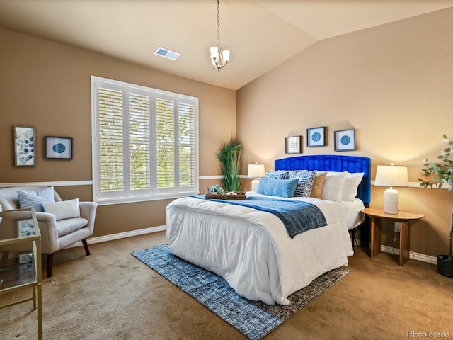 11962 W Long Cir Unit 203, Littleton, CO 80127 - carpeted bedroom with lofted ceiling and a chandelier