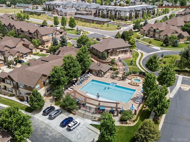 11962 W Long Cir Unit 203, Littleton, CO 80127 - aerial perspective of suburban area featuring a pool area