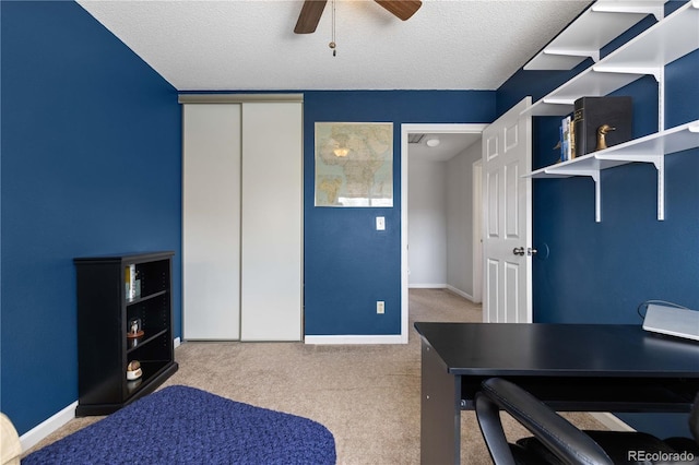 6307 Monterey Pl, Highlands Ranch, CO 80130 - bedroom with carpet floors, a textured ceiling, a ceiling fan, and baseboards