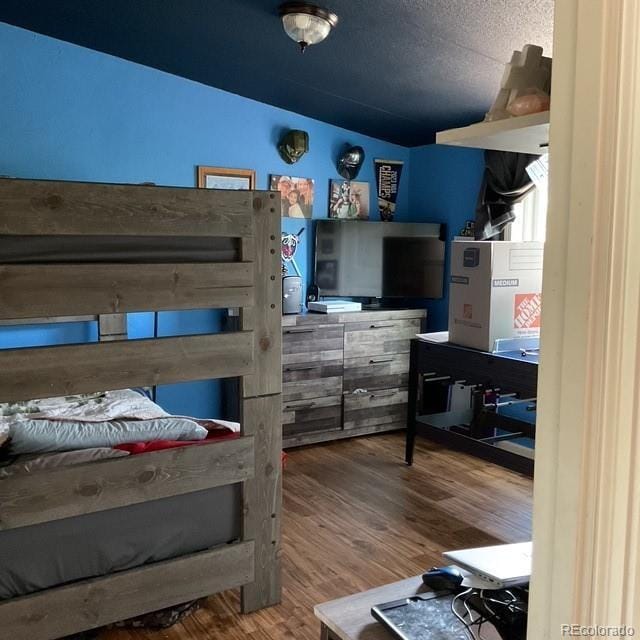 696 Calle De La Nieva, Florissant, CO 80816 - bedroom featuring wood finished floors and lofted ceiling