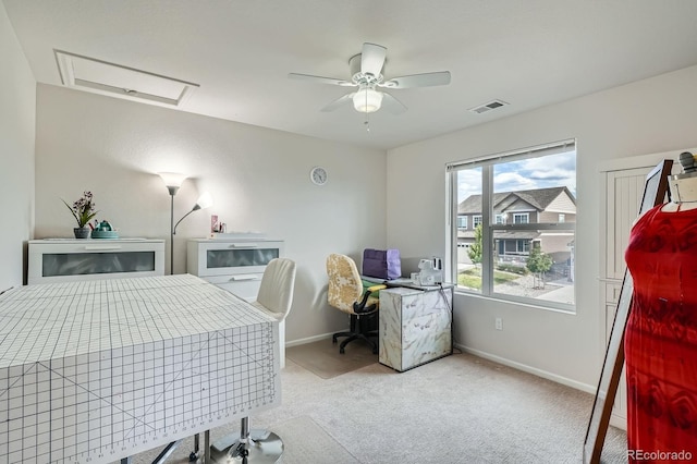 21837 E Stanford Cir, Aurora, CO 80015 - bedroom featuring carpet floors, attic access, and a ceiling fan
