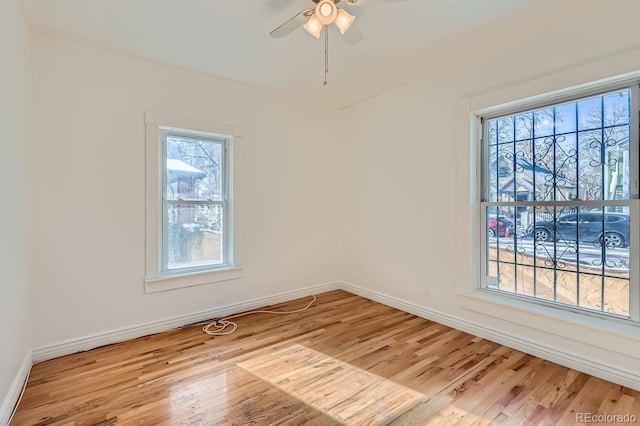 empty room featuring ceiling fan and light wood-type flooring