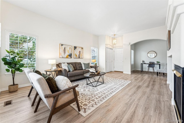 living room featuring light hardwood / wood-style flooring