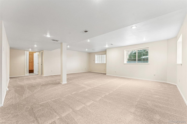 basement with light carpet