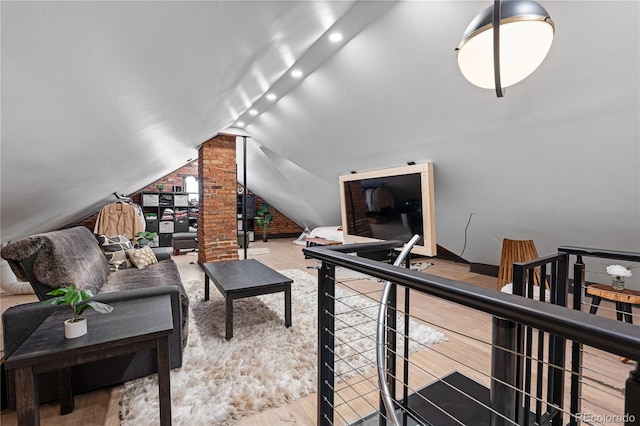 living room with lofted ceiling