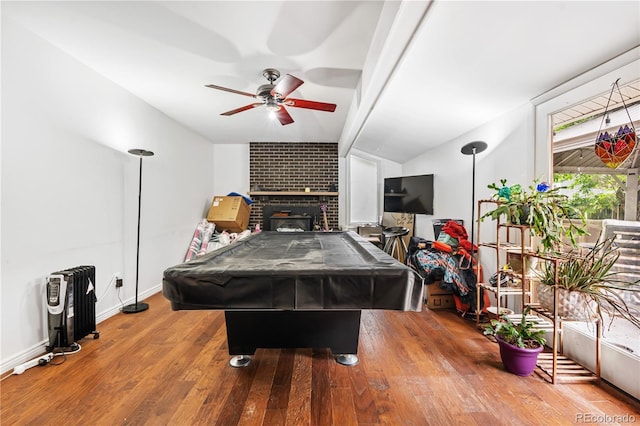 2730 S Jay St, Denver, CO 80227 - playroom with billiards table, a ceiling fan, wood-type flooring, and vaulted ceiling