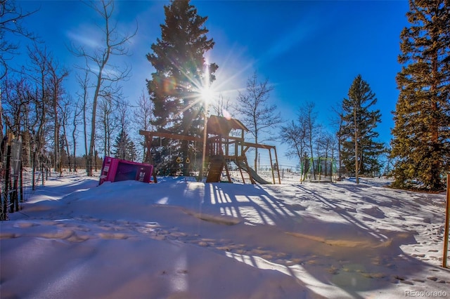 view of snow covered playground