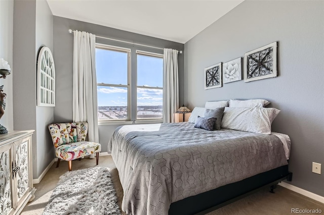 bedroom with carpet floors and baseboards