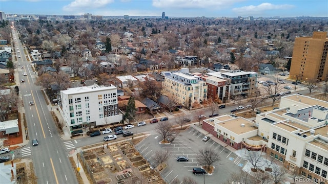 drone / aerial view featuring a city view