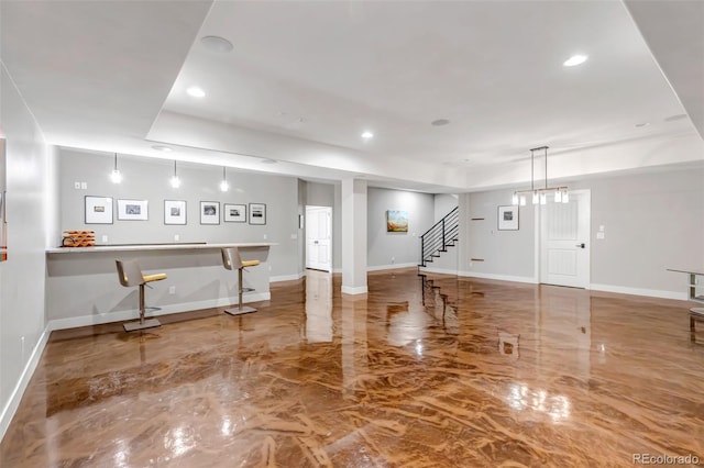 15902 W 64th Ave, Arvada, CO 80007 - basement featuring stairs, recessed lighting, baseboards, and marble finish floors