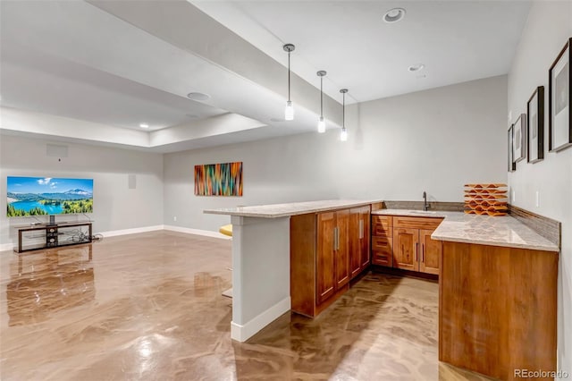 15902 W 64th Ave, Arvada, CO 80007 - bar featuring baseboards, a sink, pendant lighting, and recessed lighting