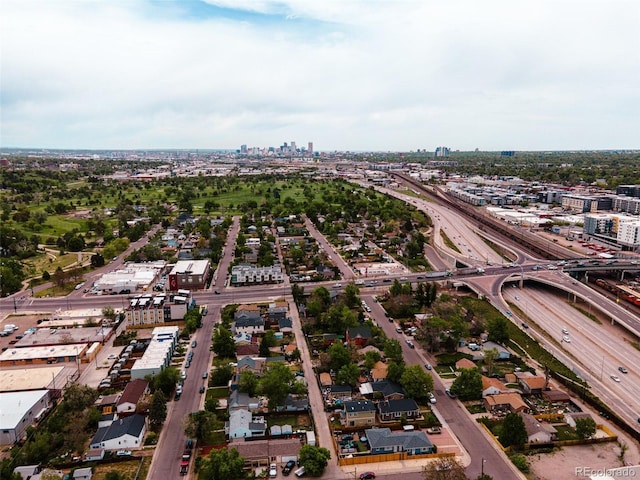 2258 S Galapago St, Denver, CO 80223 - aerial view of property and surrounding area featuring a main thoroughfare and nearby urban area