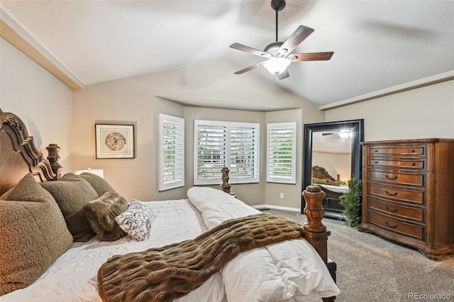14417 W 57th Pl, Arvada, CO 80002 - bedroom featuring carpet, vaulted ceiling, ceiling fan, and baseboards
