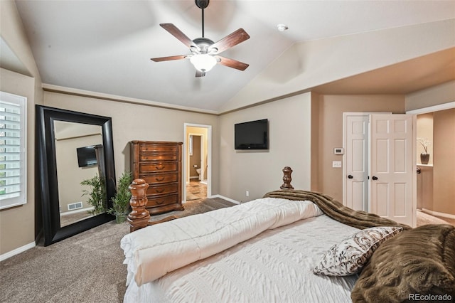 14417 W 57th Pl, Arvada, CO 80002 - bedroom featuring lofted ceiling, carpet flooring, baseboards, and ceiling fan
