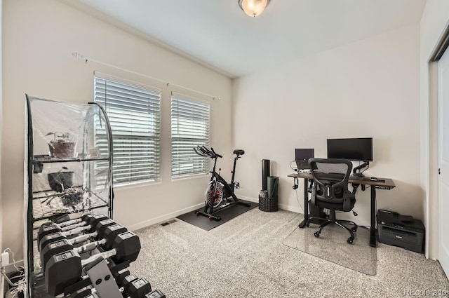 view of carpeted home office