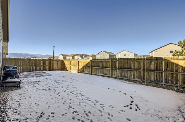 view of yard layered in snow