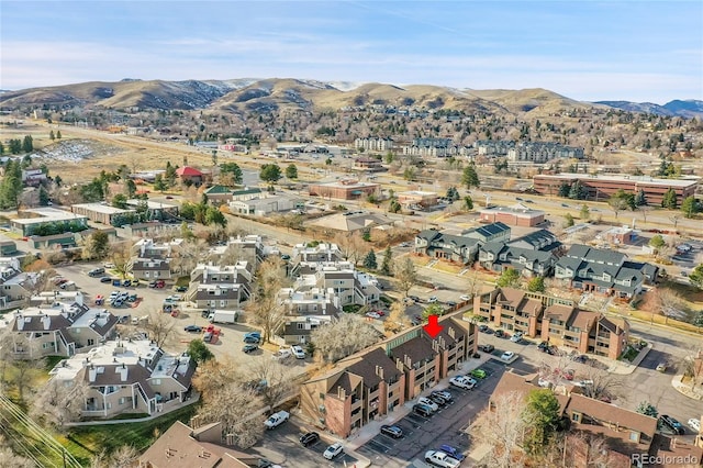 drone / aerial view with a mountain view