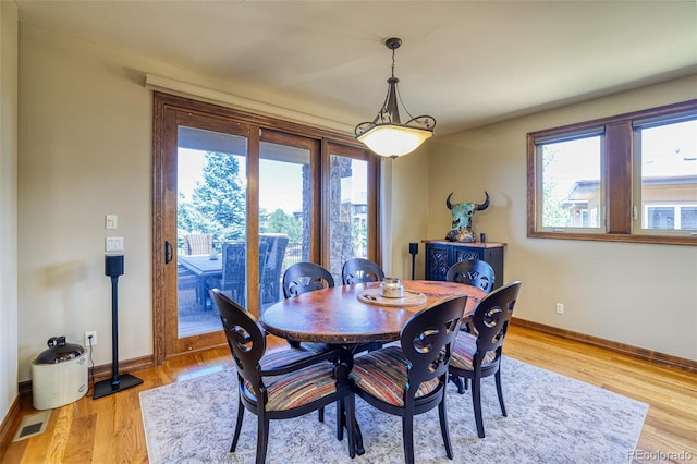 dining space featuring a healthy amount of sunlight and light hardwood / wood-style floors