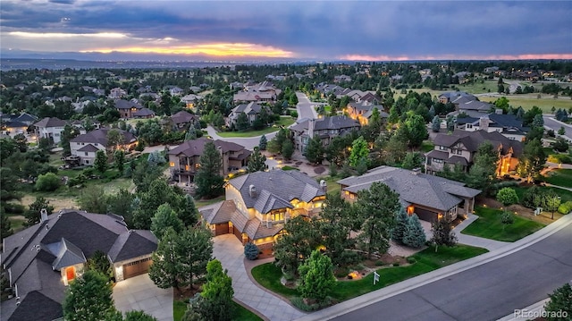 view of aerial view at dusk