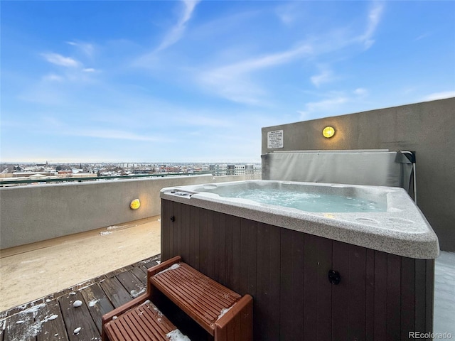 view of patio / terrace featuring a hot tub