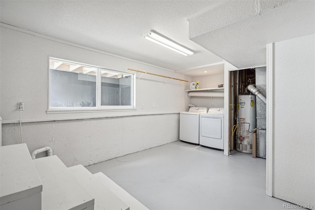 18355 W 59th Dr, Golden, CO 80403 - basement with water heater, washing machine and clothes dryer, and a textured ceiling