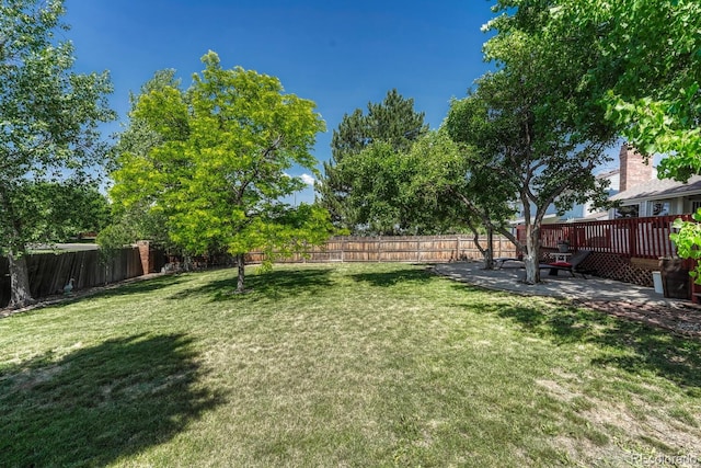 1572 W Long Ave, Littleton, CO 80120 - fenced backyard with a patio area and a wooden deck