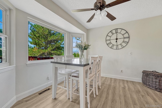 1572 W Long Ave, Littleton, CO 80120 - dining area featuring light wood-style floors, healthy amount of natural light, a ceiling fan, and a textured ceiling