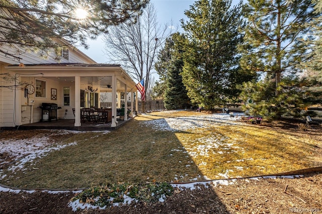 view of yard featuring a patio and fence