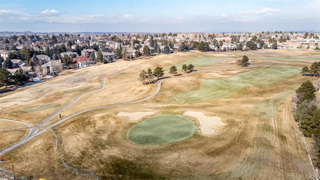 bird's eye view featuring a residential view and view of golf course