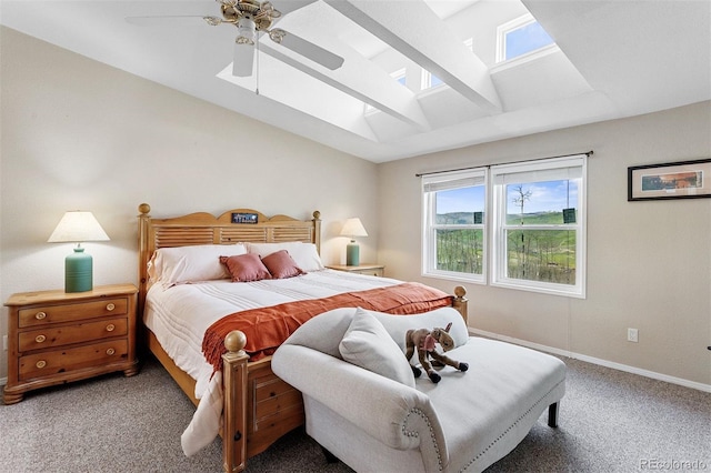 116 County Road 414, Granby, CO 80446 - carpeted bedroom featuring a skylight, multiple windows, a ceiling fan, and lofted ceiling
