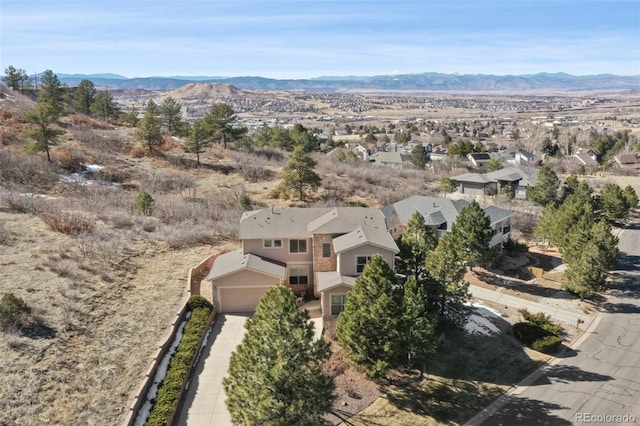 aerial view with a residential view and a mountain view