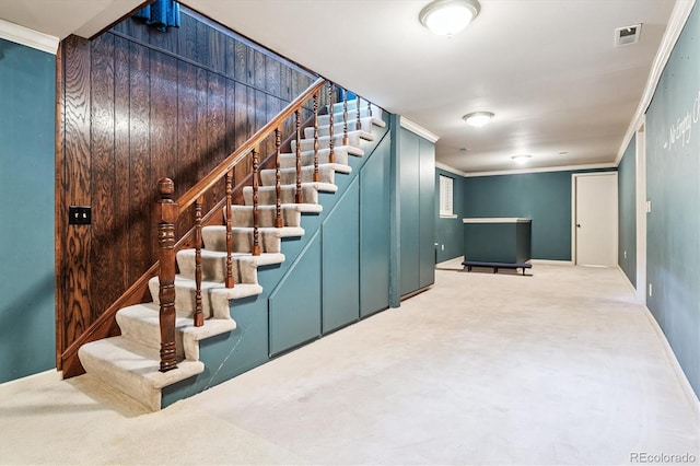 7129 S Marshall St, Littleton, CO 80128 - stairs with carpet floors and crown molding