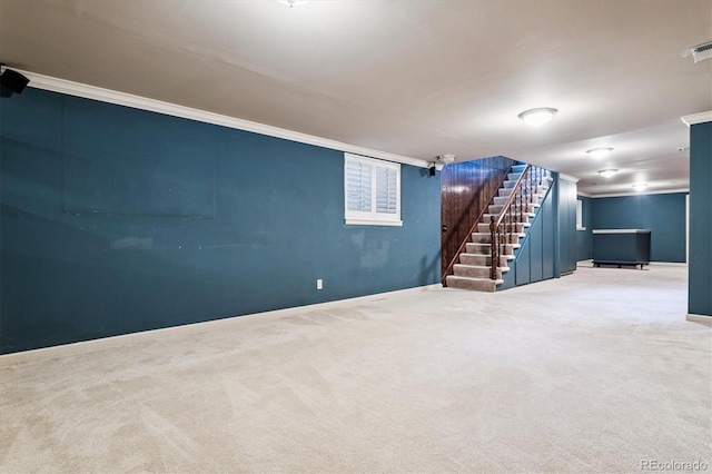 7129 S Marshall St, Littleton, CO 80128 - finished below grade area with stairway, carpet, and ornamental molding